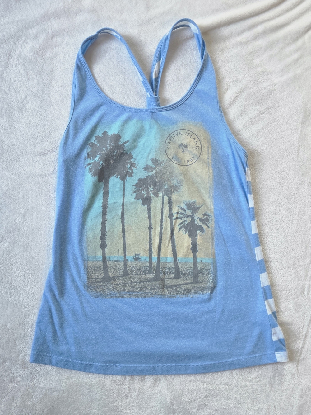Kavio Light Blue Palm Tree Graphic Racerback Tank
